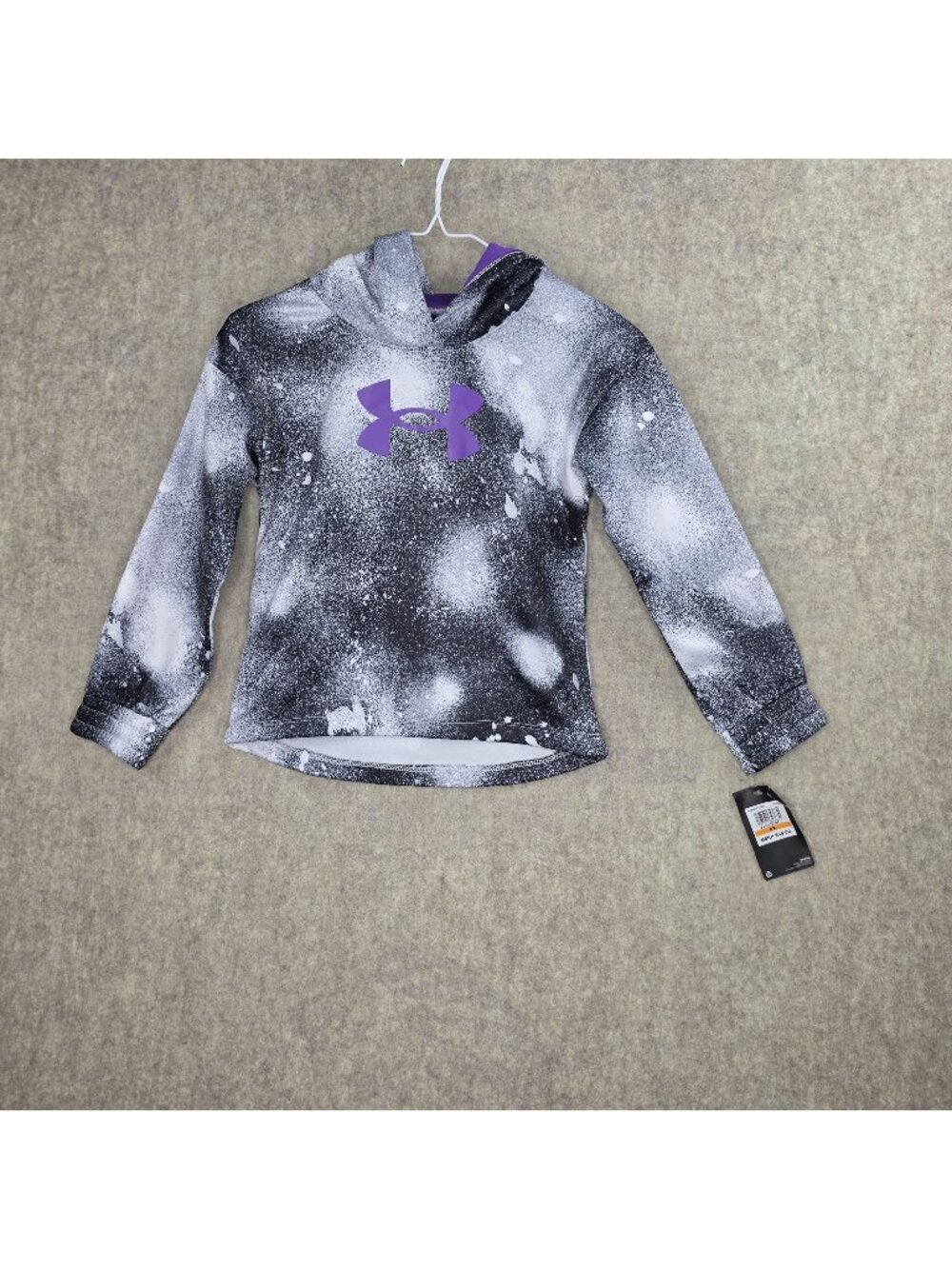 Under Armour Youth Girls 6X Black/White Splatter Hoodie With Purple Logo